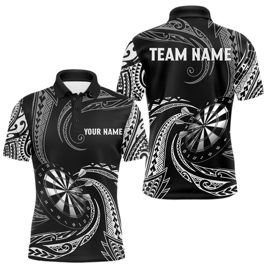 Maxcorners Personalized White Black Tribal Polynesian Mens Dart Shirts Custom Dart Polo & 1/4 Zip Team Jersey LM2603
