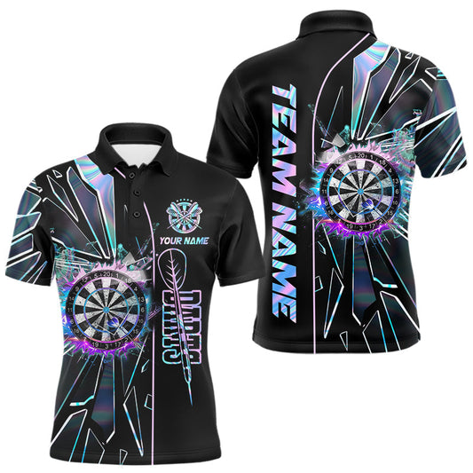 Maxcorners Personalized Holographic Break Glass Mens Dart Shirts Custom Darts Jersey Team Polo & 1/4 Zip LM2603