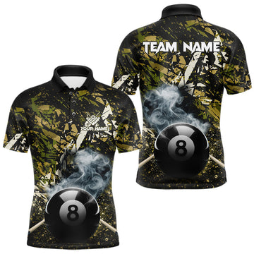 Maxcorners Custom Green Camo 8 Ball Pool Smoke Billiard Shirt For Men, Billiard Team Jersey Polo & 1/4 Zip LM0503