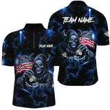 Maxcorners Blue Skull Thunder Lightning Us Flag Custom Billiard Shirts, Patriotic Billiard Team Jerseys