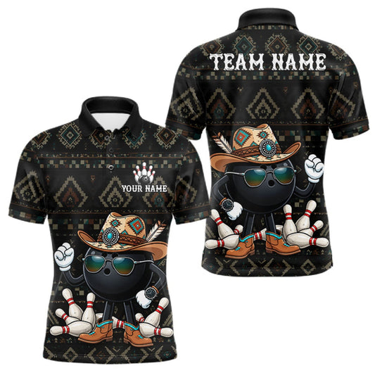 Maxcorners Funny Cowboy Tribal Pattern Bowling Shirts For Men Custom Bowling Team Jersey Polo & Quarter Zip LM0510