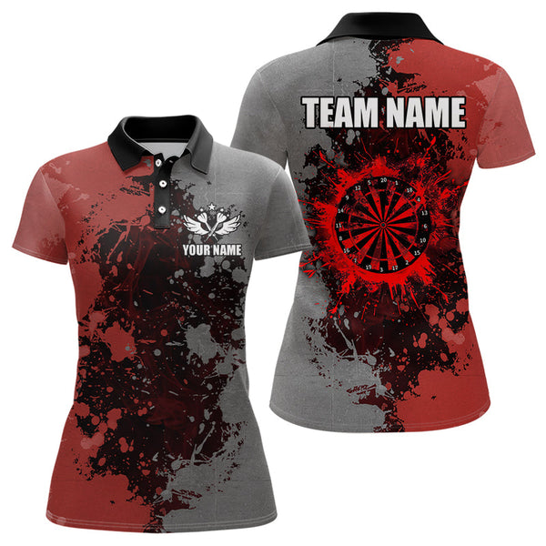 Maxcorners Personalized Darts Paint Red And Grey Dart Shirts For Men Custom Grunge Dart Team Jerseys