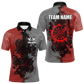 Maxcorners Personalized Darts Paint Red And Grey Dart Shirts For Men Custom Grunge Dart Team Jerseys LM2704