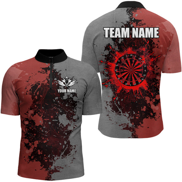 Maxcorners Personalized Darts Paint Red And Grey Dart Shirts For Men Custom Grunge Dart Team Jerseys