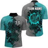 Maxcorners Personalized Darts Paint Turquoise And Grey Dart Shirts For Men Custom Grunge Dart Team Jerseys