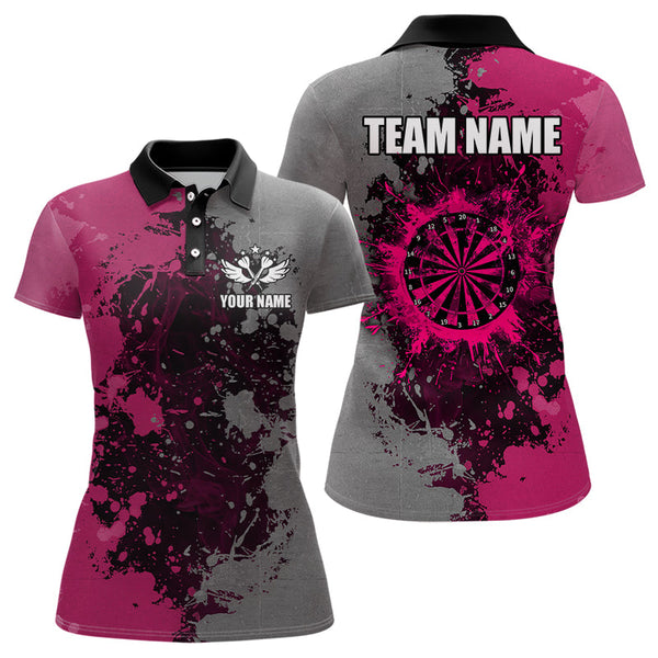 Maxcorners Personalized Darts Paint Pink And Grey Dart Shirts For Men Custom Grunge Dart Team Jerseys