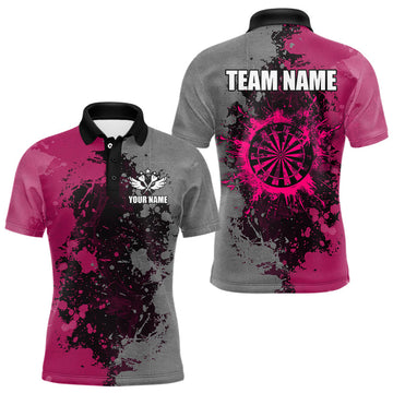 Maxcorners Personalized Darts Paint Pink And Grey Dart Shirts For Men Custom Grunge Dart Team Jerseys LM2704