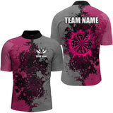 Maxcorners Personalized Darts Paint Pink And Grey Dart Shirts For Men Custom Grunge Dart Team Jerseys