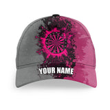 Maxcorners Personalized Dartboard Paint Pink And Grey Darts Baseball Caps Custom Name Grunge Darts Hats Gifts