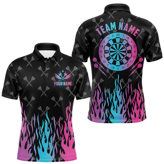 Maxcorners Personalized Dartboard Neon Fire Flame Darts Shirts For Men, Darts Team Jersey Polo & 1/4 Zip