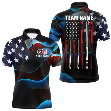 Maxcorners Personalized American Flag 8 Ball Pool Shirts For Men Custom Patriotic Billiard Team Jersey