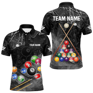 Maxcorners Personalized 8 Ball Pattern Smoke Men Billiard Shirts Custom 3D Billiard Balls Pool Jerseys | Black