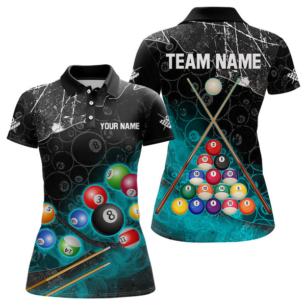 Maxcorners Personalized 8 Ball Pattern Smoke Women Billiard Shirts Custom Billiard Ball Pool Jerseys | Turquoise