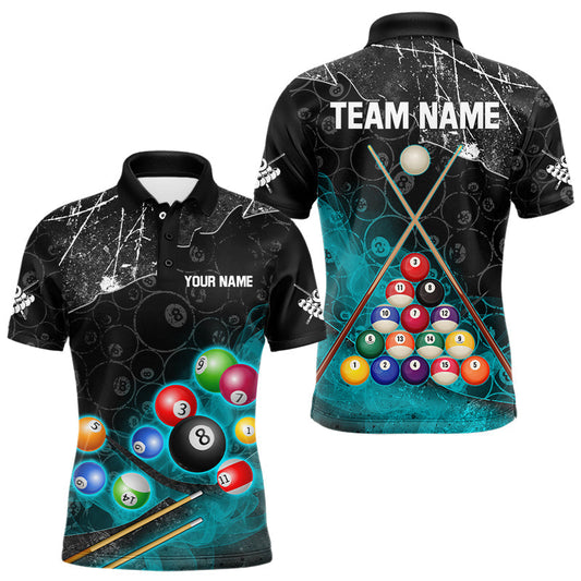 Maxcorners Personalized 8 Ball Pattern Smoke Men Billiard Shirts Custom Billiard Ball Pool Jerseys | Turquoise