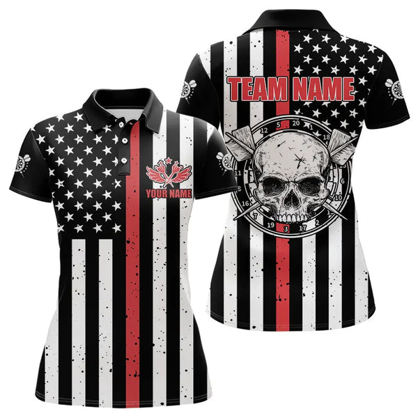 Maxcorners Personalized American Flag Grunge Skull Dart Shirts For Men Custom Patriotic Darts Jerseys