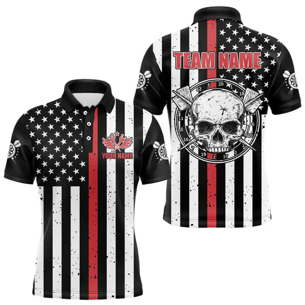 Maxcorners Personalized American Flag Grunge Skull Dart Shirts For Men Custom Patriotic Darts Jerseys