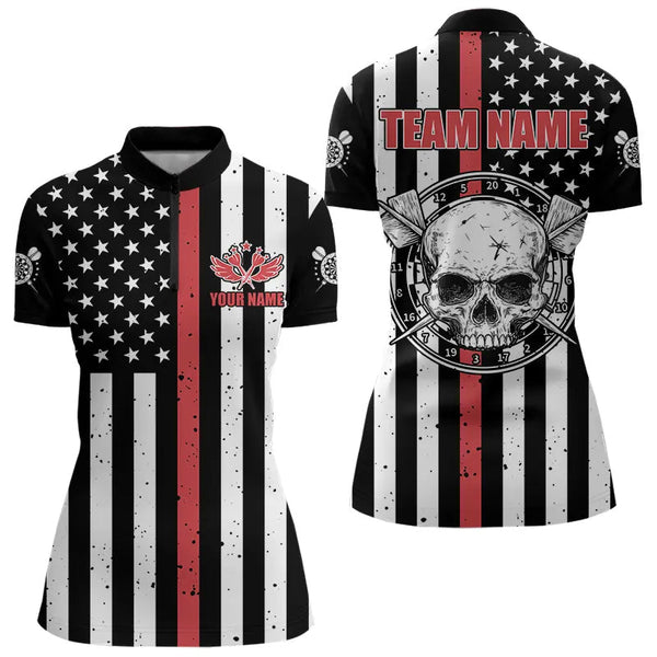 Maxcorners Personalized American Flag Grunge Skull Dart Shirts For Men Custom Patriotic Darts Jerseys