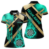 Maxcorners Personalized Gold And Turquoise Dartboard Fire Flame Custom Dart Shirts For Men, Darts Team Jerseys