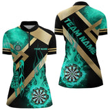 Maxcorners Personalized Gold And Turquoise Dartboard Fire Flame Custom Dart Shirts For Men, Darts Team Jerseys