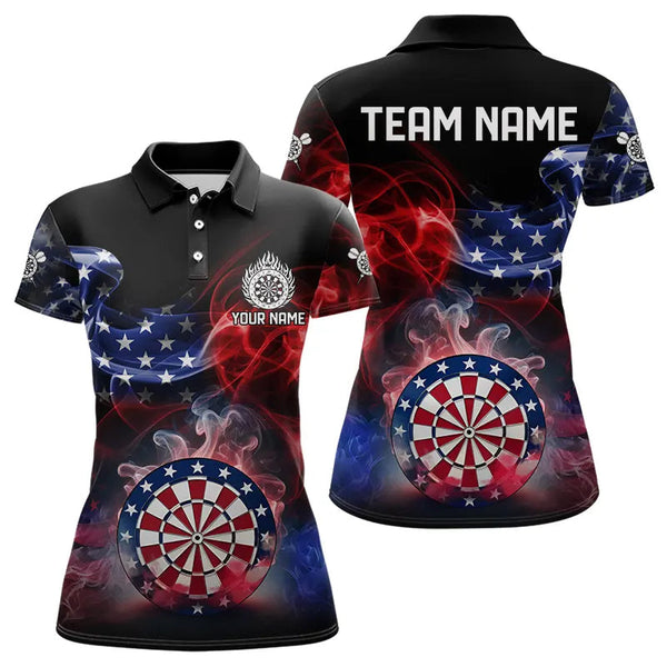 Maxcorners Personalized Dartboard American Flag Smoke Dart Shirts For Men Custom Patriotic Team Darts Jerseys