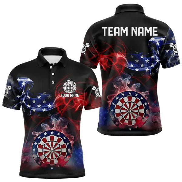 Maxcorners Personalized Dartboard American Flag Smoke Dart Shirts For Men Custom Patriotic Team Darts Jerseys