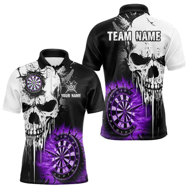 MaxcornersPersonalized Grunge Skull Crack Wall Men Dart Shirts Custom Darts League Team Jerseys |Purple