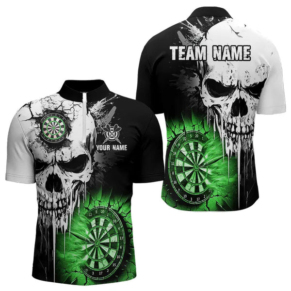 Maxcorners Personalized Grunge Skull Crack Wall Men Dart Shirts Custom Darts League Team Jerseys |Green