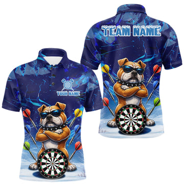 Maxcorners Personalized Blue Funny Bulldog Darts Shirt For Men Custom Darts Jersey Team Polo & 1/4 Zip LM1005