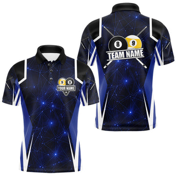 Maxcorners Blue 8 Ball & 9 Ball Pool Billiard Shirt For Men Custom Geometric Billiard Jersey Polo & 1/4 Zip LM1005