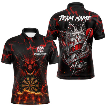 Maxcorners Black And Red Personalized Dragon Beer Darts Shirts For Men Custom Darts League Team Jersey
