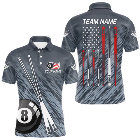 Maxcorners Personalized Billiard US Flag 8 Ball Pool Shirt For Men, Billiard Team Jersey Polo & 1/4 Zip LM0910
