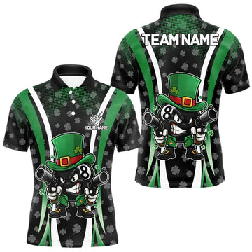 Maxcorners Custom St Patrick Day 8 Ball Pool Billiard Shirt For Men, Luckiest Shamrock Billiard Team Jersey