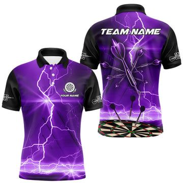 Maxcorners Custom Lightning Purple Dart Shirt With Pocket Option For Men, Dart Jersey