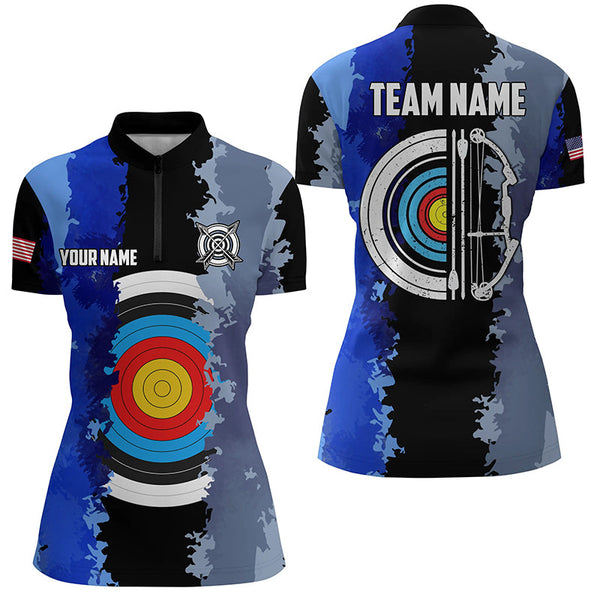 Maxcorners Personalized Blue Jerseys Archery Target 3D Men Polo Shirts Custom Team League Archery Shirts