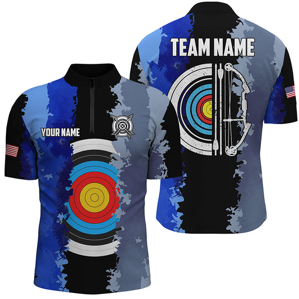 Maxcorners Personalized Blue Jerseys Archery Target 3D Men Polo Shirts Custom Team League Archery Shirts