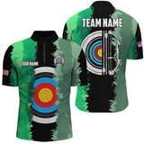 Maxcorners Personalized Green Jerseys Archery Target 3D Men Polo Shirts Custom Team League Archery Shirts