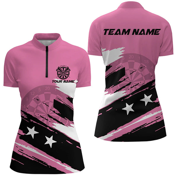 Maxcorners Personalized Pink Darts Women Polo Shirts Grunge Style Custom Mother'S Day Darts Gifts Shirts