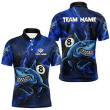 Maxcorners Personalized Blue 8 Ball Shark Billiard Shirt For Men Custom Billiard Team Jersey Polo & 1/4 Zip LM0611