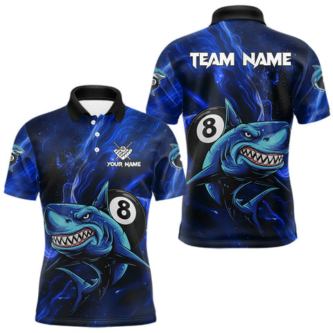 Maxcorners Personalized Blue 8 Ball Shark Billiard Shirt For Men Custom Billiard Team Jersey Polo & 1/4 Zip LM0611