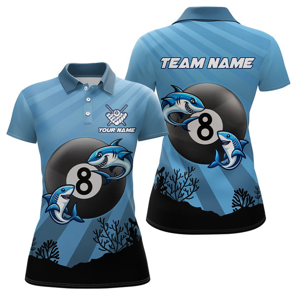 Maxcorners Personalized Shark 8 Ball Pool Blue Men Billiard Shirts Custom Funny Billiard Shirts Pool Jerseys