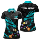 Maxcorners Personalized Blue Cyan Black Dragon Billiard Balls Pool Shirt For Men, Billiard League Team Jersey