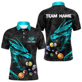 Maxcorners Personalized Blue Cyan Black Dragon Billiard Balls Pool Shirt For Men, Billiard League Team Jersey