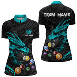 Maxcorners Personalized Blue Cyan Black Dragon Billiard Balls Pool Shirt For Men, Billiard League Team Jersey