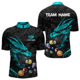 Maxcorners Personalized Blue Cyan Black Dragon Billiard Balls Pool Shirt For Men, Billiard League Team Jersey