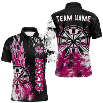 Maxcorners Personalized Pink Grunge Mens Dart Shirts Custom Dart Jerseys Team Polo & 1/4 Zip, Darts Uniform LM0901