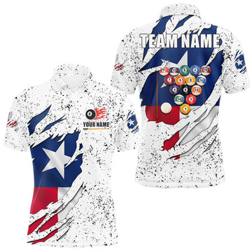 Maxcorners Black Grunge Texas Flag Billiard Shirts For Men Custom Patriotic 8 Ball Pool Team Jersey Uniform
