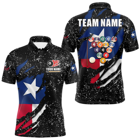Maxcorners White Grunge Texas Flag Billiard Shirts For Men Custom Patriotic 8 Ball Pool Team Jersey Uniform