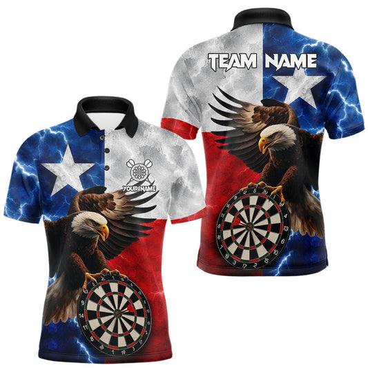 Maxcorners Texas Flag Eagle Lightning Dart Shirts For Men Custom Patriotic Dart Team Jerseys Polo & 1/4 Zip
