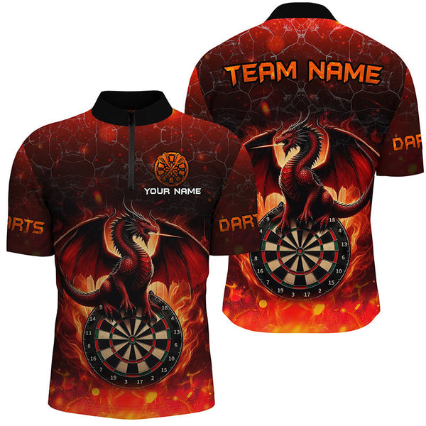 Maxcorners Darts Dragon Fire Flame Customized Name, Team Name 3D Polo Shirt