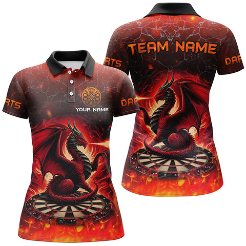 Maxcorners Darts Dragon Flame Customized Name, Team Name 3D Polo Shirt